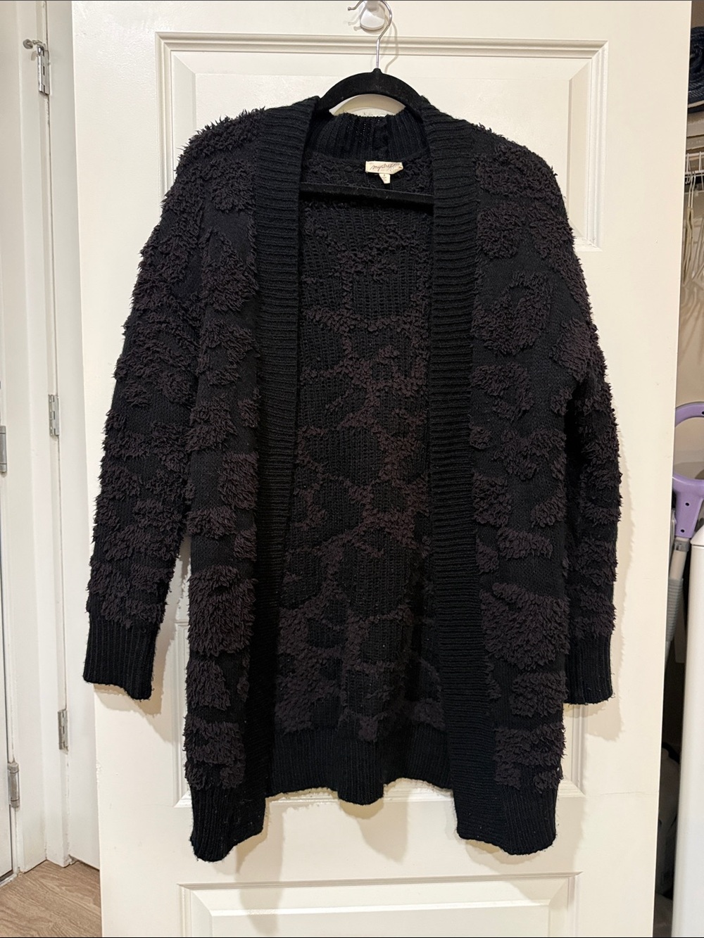 Mystree Black Textured Open-Front Women's Cardigan